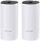 Due router Wi-Fi TP-Link bianchi e cilindrici con un motivo a spirale nero sulla parte superiore. Sono posizionati uno accanto all'altro.