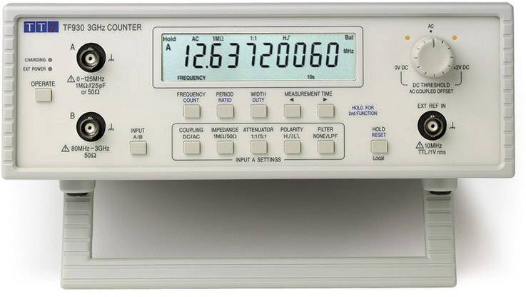 Contatore di frequenza mostra '12.637720060 MHz'. Include comandi per la misurazione del segnale e varie impostazioni sul pannello frontale.