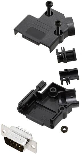 TRU COMPONENTS TCD45PKP09DBPK 7709596 KIT connettori maschio SUB-D 45 ° Numero Poli (num): 9 Punte a saldare 1 pz.