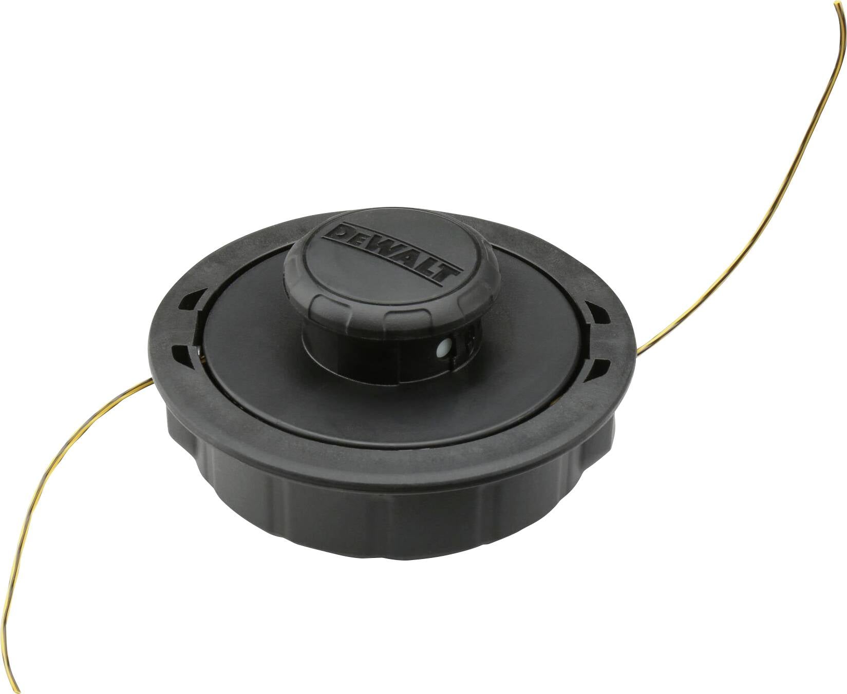 Testina per decespugliatore nero-grigia DeWalt, con filo in nylon sporgente su entrambi i lati, per l'uso con decespugliatori elettrici.