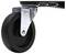 Una ruota nera con supporto in metallo, fissata a un mobile o a un dispositivo, mostra la sua robusta costruzione e mobilità.
