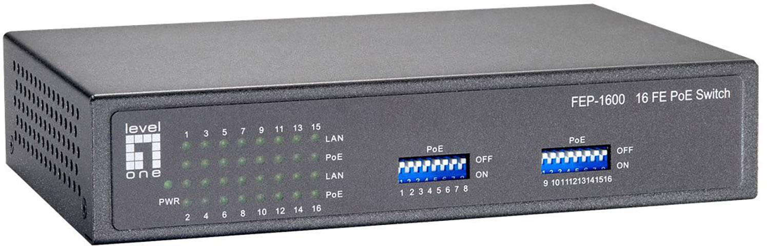 LevelOne FEP-1600W90 Fast Ethernet (10/100) Grigio Supporto Power over Ethernet (PoE)