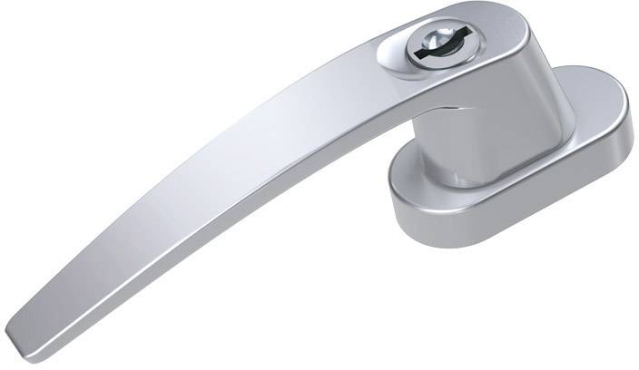 Maniglia per finestra in argento con serratura integrata, per garantire la sicurezza delle finestre contro l'apertura non autorizzata.