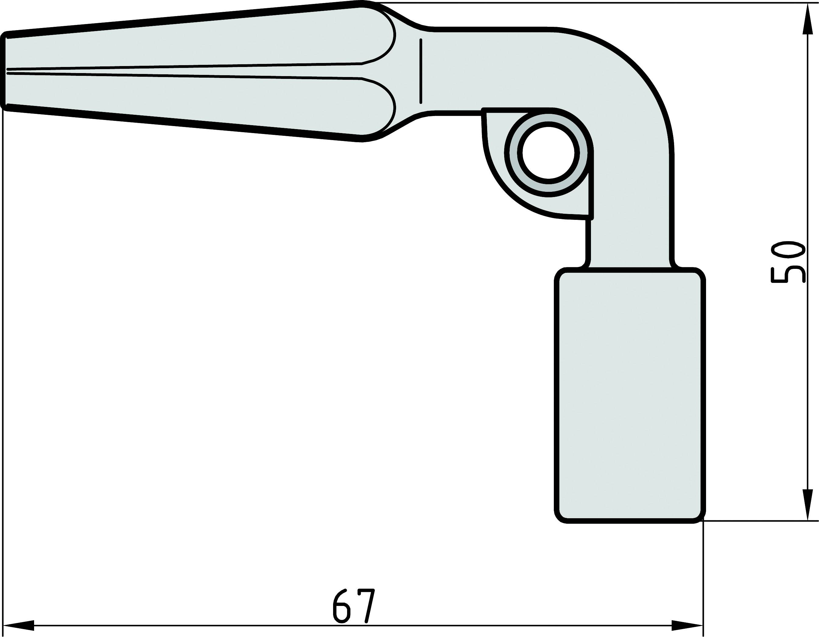Disegno tecnico di un raccordo ad angolo retto con dimensioni di 67 mm in larghezza e 50 mm in altezza.