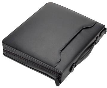 Borsa da lavoro nera con zip, design elegante e semplice.