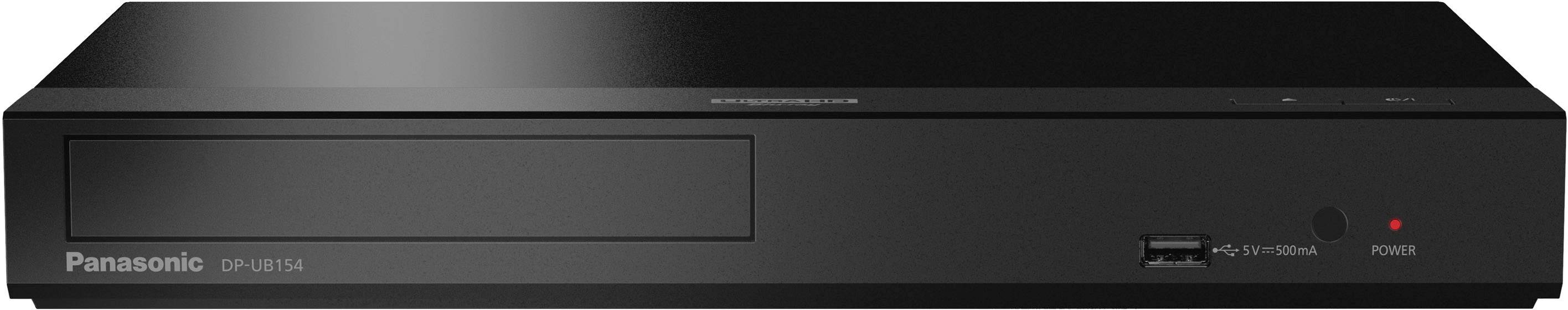 Un lettore Blu-ray Panasonic nero con porta USB e pulsante di accensione anteriore.