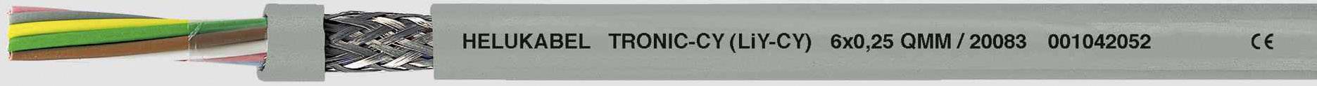 Un tratto di cavo con guaina grigia recante la scritta 'HELUKABEL TRONIC-CY (LI YC)' e conduttori interni colorati.