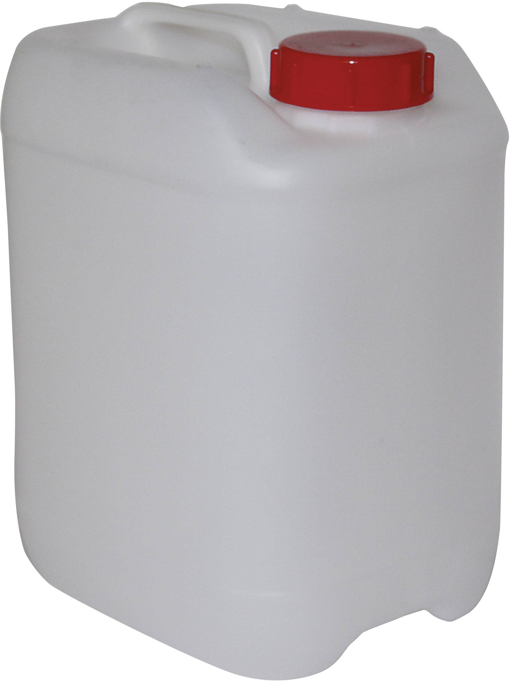 Un contenitore vuoto in plastica bianco con tappo rosso. Adatto per la conservazione di liquidi.