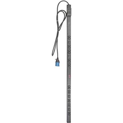 Un lungo blocco multipresa nero con diversi slot per le spine e una spina blu su un lato.