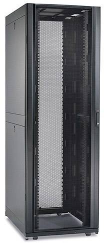 Armadio rack server nero con porta, idoneo per conservare attrezzature IT in datacenter o locali server.