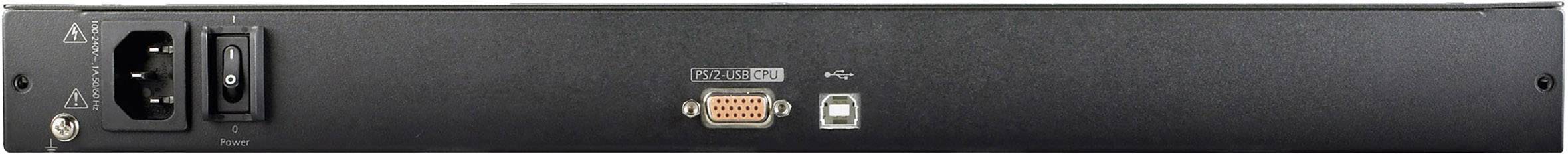 Retro di un dispositivo elettronico con connettore di alimentazione, porta VGA e porta USB.