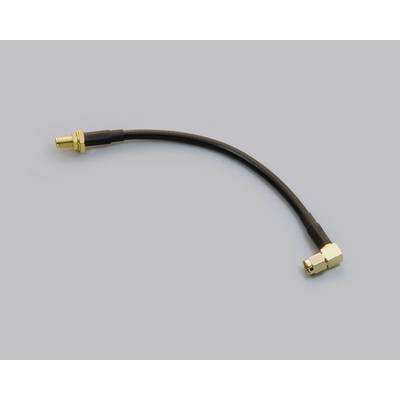 Cavo nero con connettori dorati, uno dritto e uno a squadra. Utilizzato per connessioni antenna o trasmissione dati.