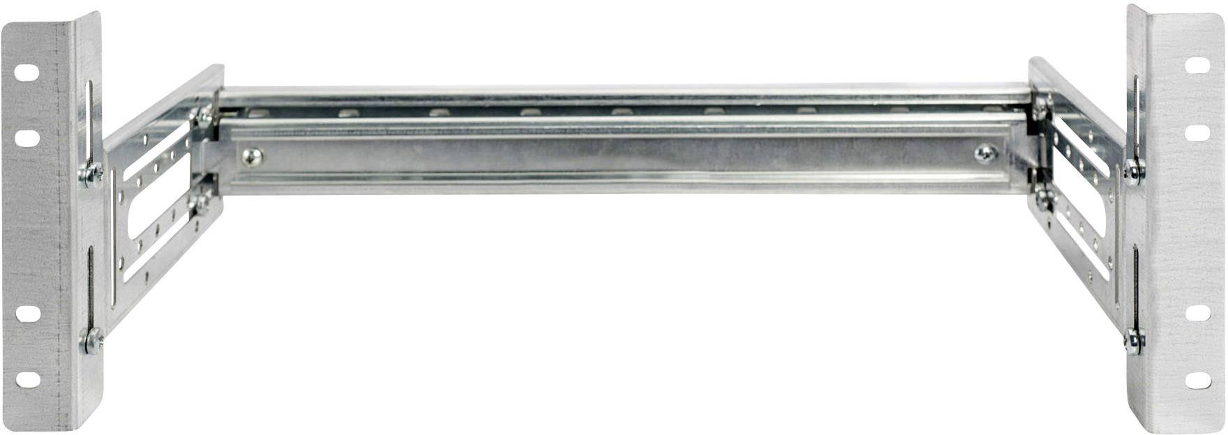 Telaio di montaggio metallico con guide orizzontali, idoneo per l'installazione in rack o telai.