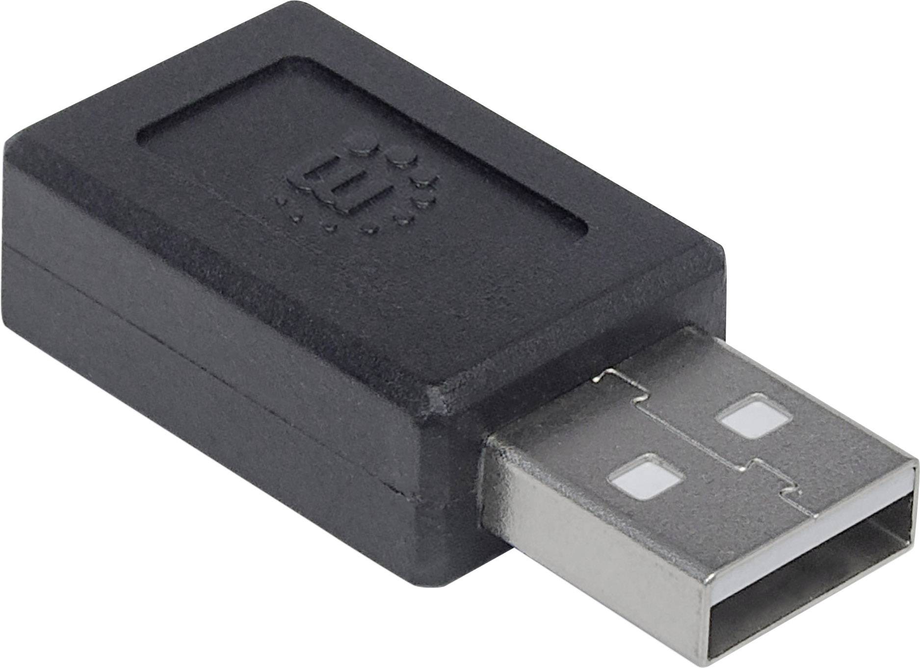Un piccolo adattatore USB nero con connettore metallico. L'involucro ha un simbolo inciso.