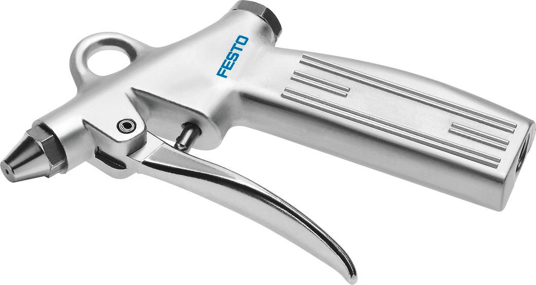 Una pistola pneumatica d'argento della marca Festo con impugnatura ergonomica.