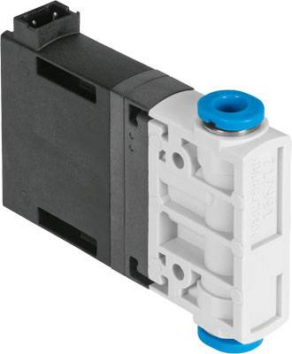 Un componente elettronico rettangolare nero e bianco con elementi blu e connettori, su sfondo bianco.