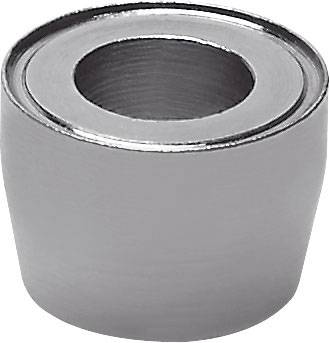 Pezzo metallico cilindrico con foro centrale, superficie lucida.