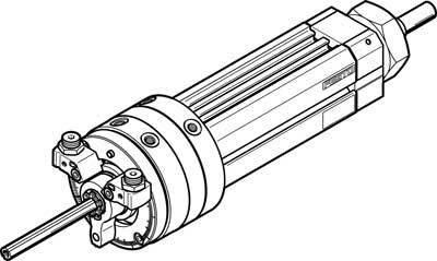 Disegno tecnico di un motore idraulico con forma cilindrica allungata e diversi attacchi sul lato frontale.