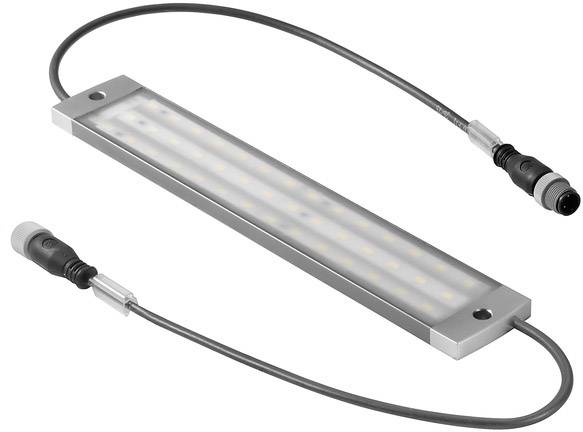 Plafoniera LED rettangolare con due cavi di connessione a sinistra e a destra, idonea per applicazioni industriali o illuminazione di mobili.