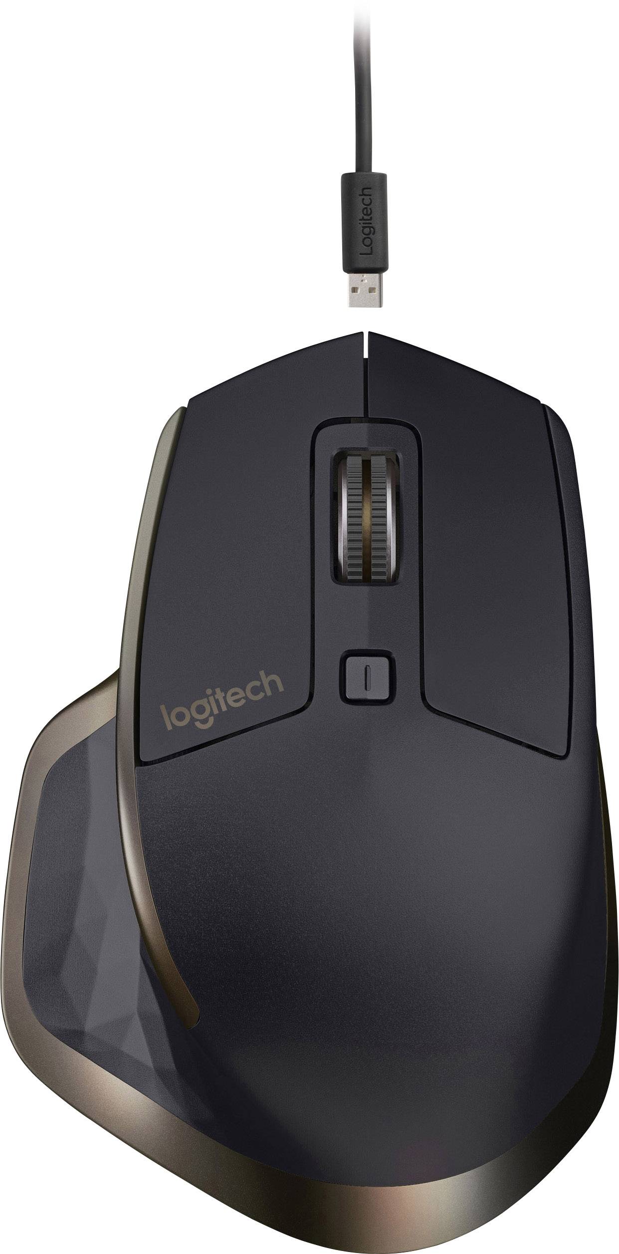 Mouse wireless per computer in nero con design ergonomico e porta USB visibile. Logo del marchio visibile sul lato sinistro.