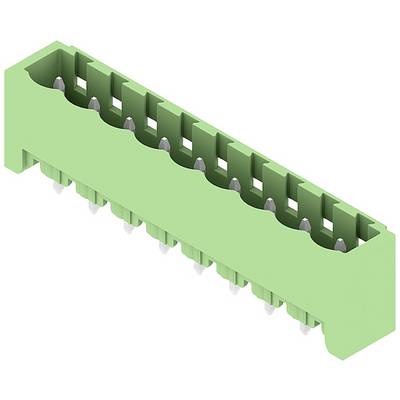 Un connettore elettronico verde con più pin, idoneo per collegare fili o schede elettroniche.