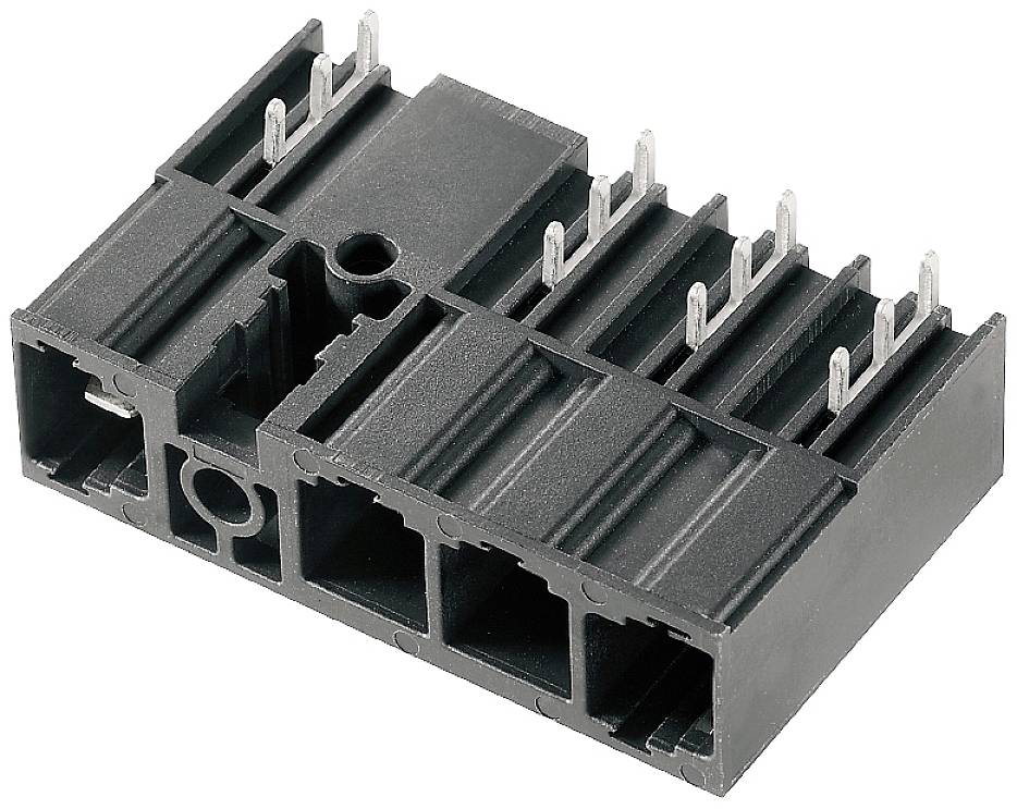 Un connettore nero in plastica con più pin metallici, adatto per connessioni elettroniche in applicazioni tecniche.