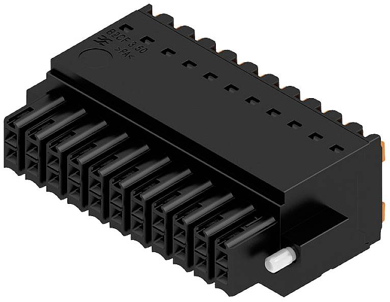 Un connettore elettrico nero con più porte, utilizzato per connessioni di cavi in dispositivi elettronici.