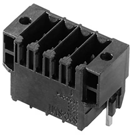 Un connettore elettrico nero con cinque scanalature verticali. Presenta due fori di montaggio sui lati.
