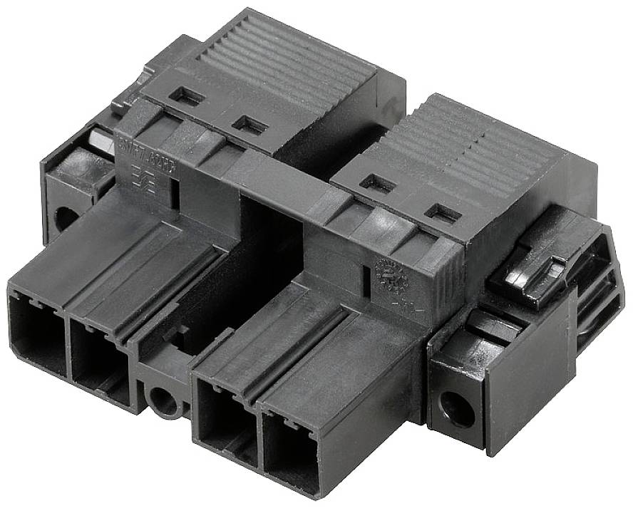 Un connettore nero, rettangolare, con più slot, utilizzato per connessioni elettriche in dispositivi tecnici.