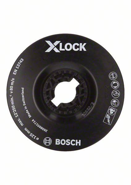Disco abrasivo nero-grigio 'X-LOCK' di Bosch, diametro 125 mm, per 80 m/s. Adatto per levigare e lucidare.