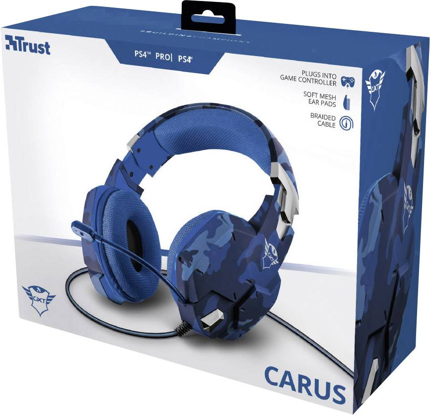 Trust GXT322B Carus Gaming Cuffie On Ear via cavo Stereo Mimetico, Blu  regolazione del volume, Muto | Conrad.it