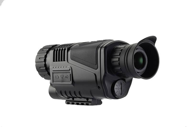 Dispositivo per visione notturna con custodia robusta e diversi comandi laterali, adatto per utilizzi di visione notturna.