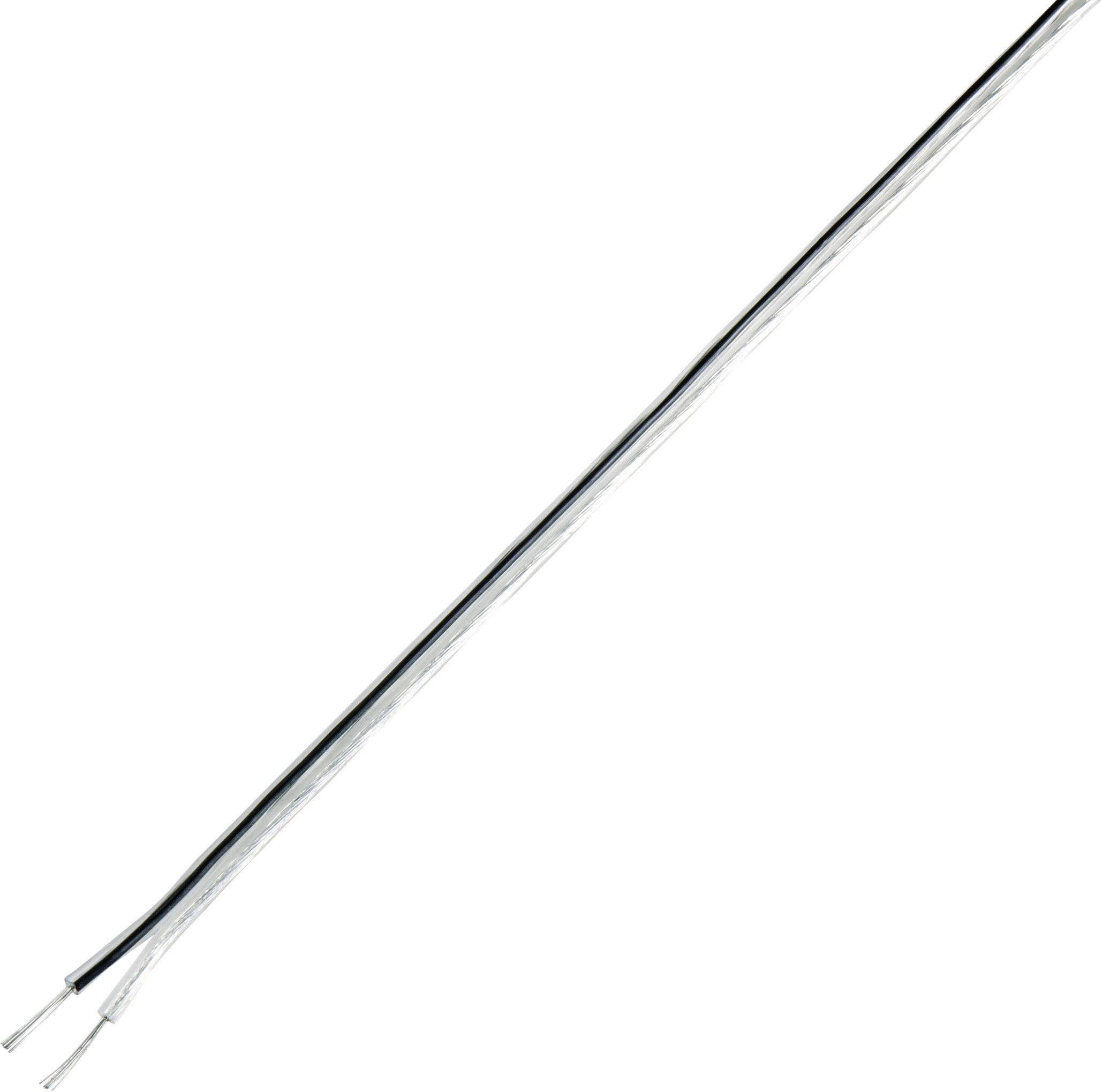 Un cavo gemellare bianco con guaina trasparente, visibili due fili isolati che corrono parallelamente.