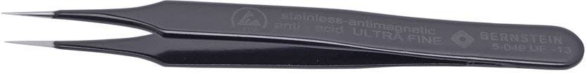 Pinzetta in acciaio inossidabile nero, antimmagnetica, con punta fine e scritta 'Bernstein ULTRAFINE 5-330 –1'. Adatta per lavori di precisione.