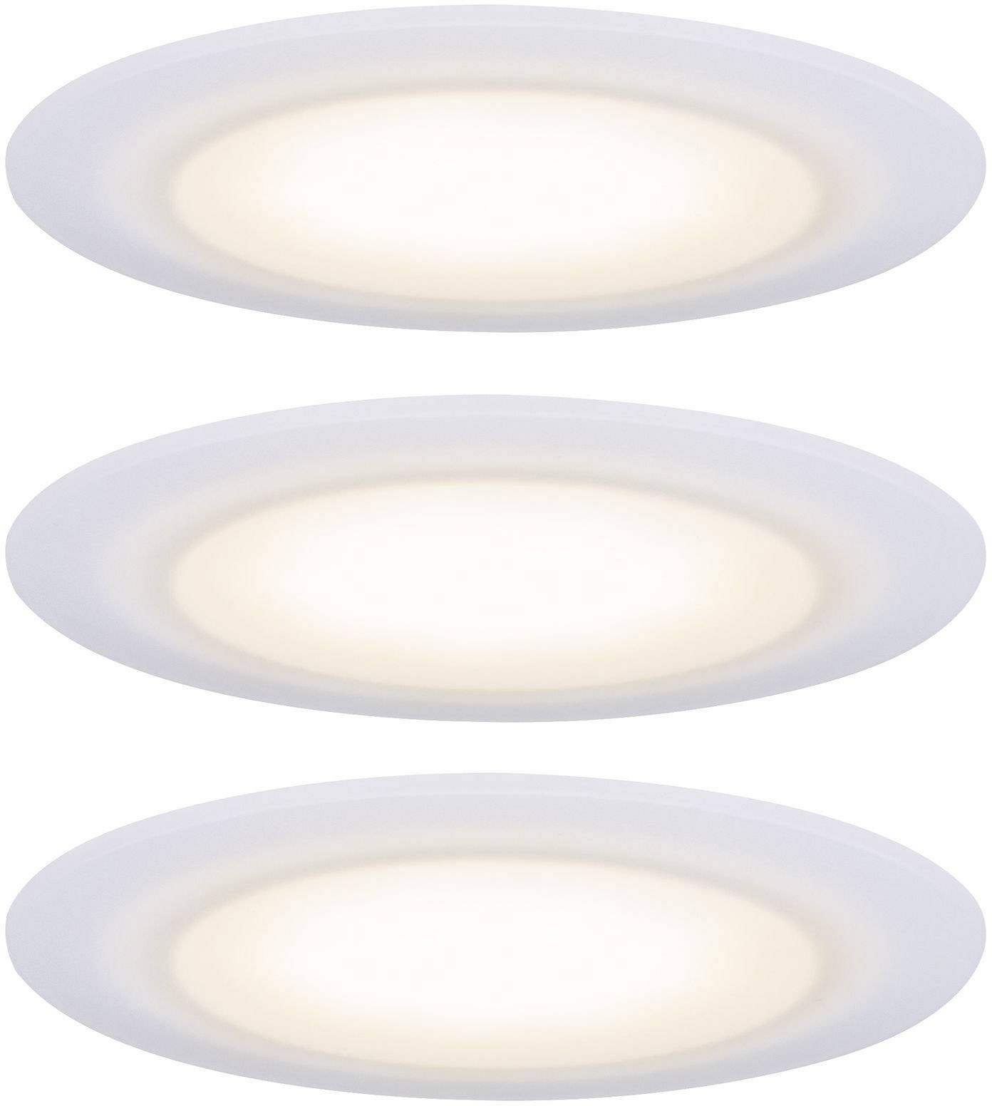 Tre luci da soffitto a LED integrate, con una luce calda e morbida, disposte simmetricamente in verticale.