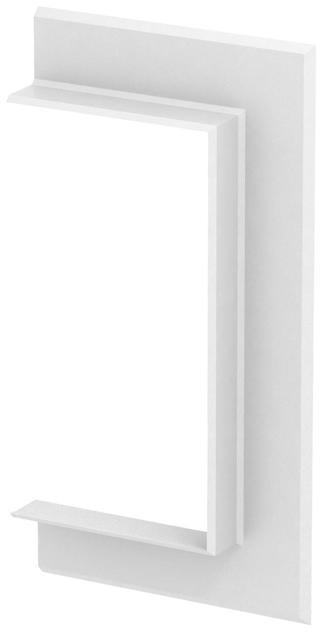 Oggetto 3D astratto realizzato in materiale bianco, composto da forme rettangolari che si intersecano tra loro, proiettando ombre.