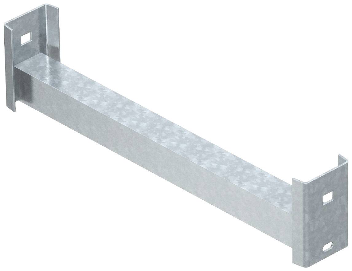 Un supporto in acciaio argentato con una sezione trasversale rettangolare e due coperture terminali.