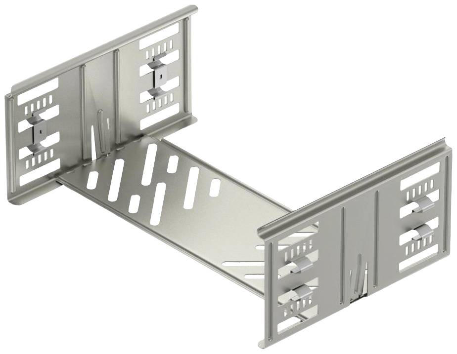 Connettori angolari metallici con aperture rettangolari e rinforzi, idonei alla stabilizzazione di strutture nell'arredamento.