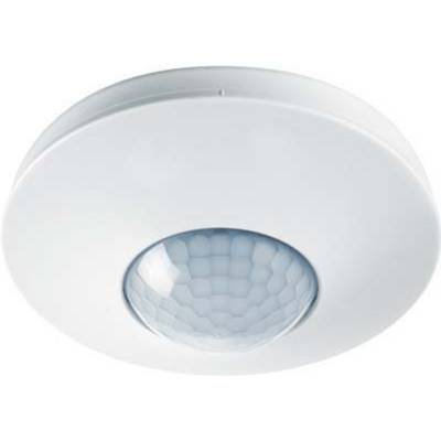 Rilevatore di movimento a soffitto in un involucro rotondo bianco per il controllo automatico dei sistemi di illuminazione.