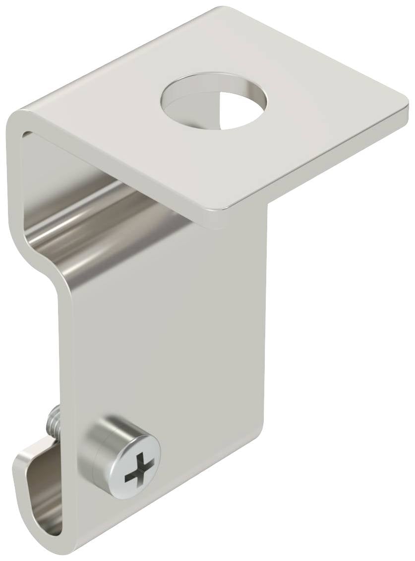 Angolare metallico con vite e foro. Utilizzato per fissaggi in diverse costruzioni.