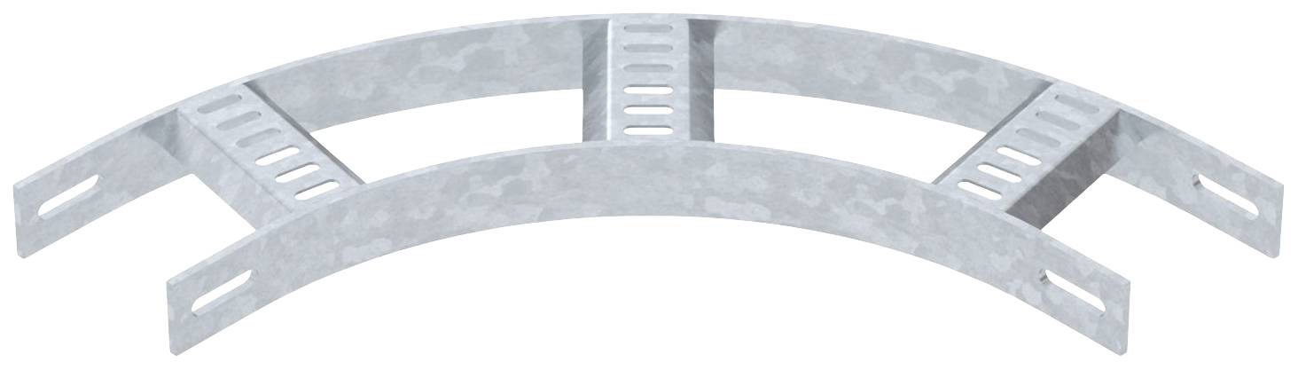 Profilo metallico curvato con diverse scanalature rettangolari lungo la curvatura, utilizzato per il supporto strutturale.