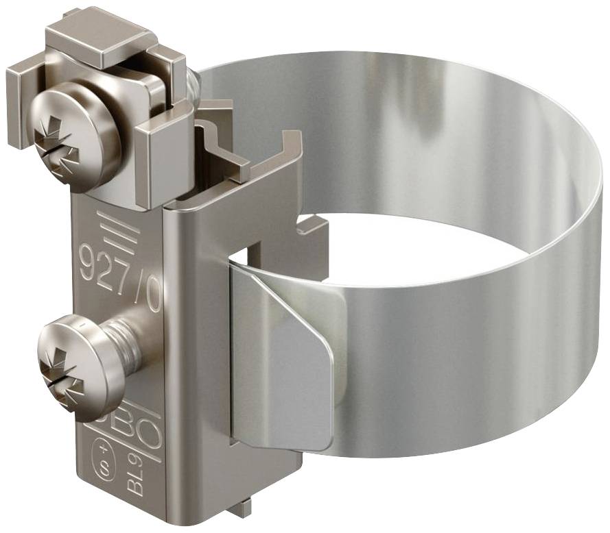 Una fascetta metallica con viti per il fissaggio, probabilmente utilizzata per assicurare tubi o condotti.