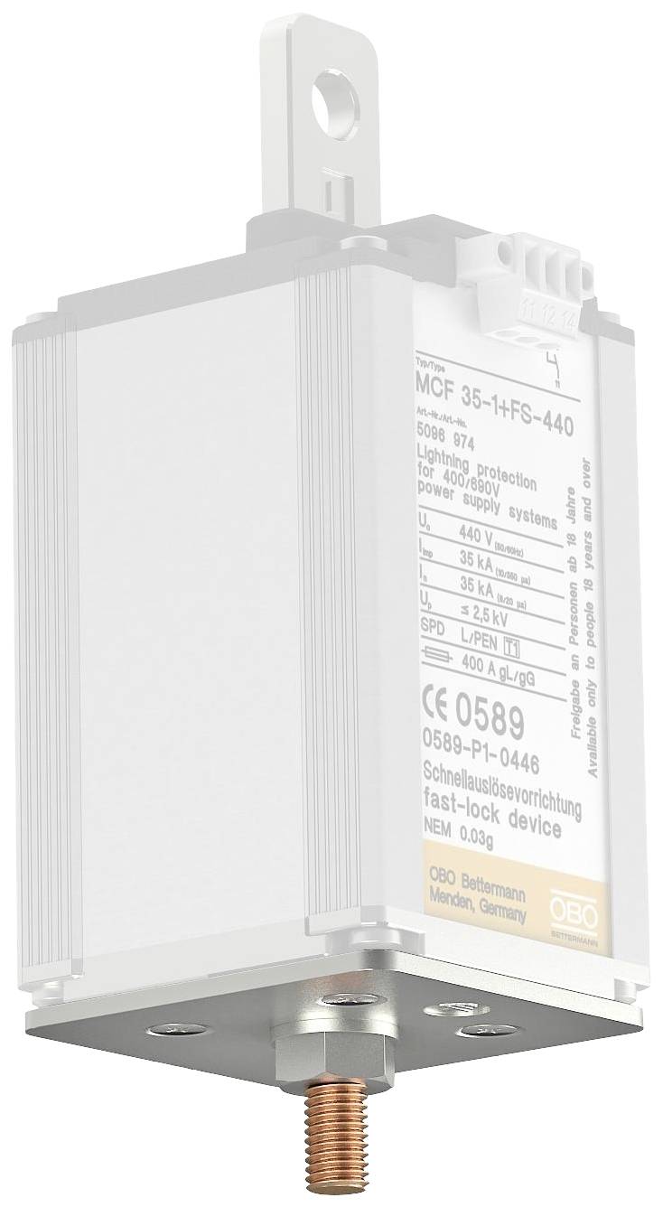 Un componente elettrico con etichetta 'MCF 35-1+FS-440' e specifiche tecniche. Sotto di esso un collegamento in rame.