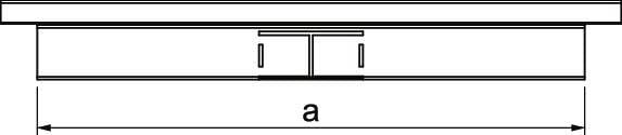 Disegno tecnico di una costruzione con un pezzo di connessione centrale e lunghezza contrassegnata come 'a'.