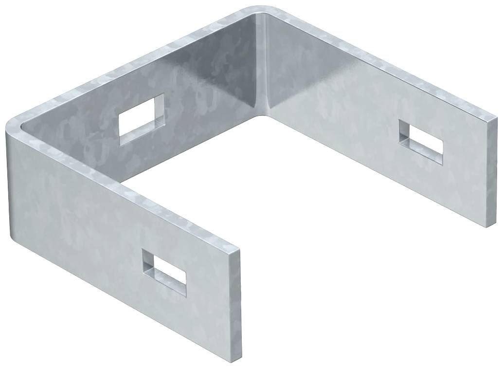 Angolare metallico con quattro fori rettangolari, utilizzato per supportare costruzioni o connettere componenti.