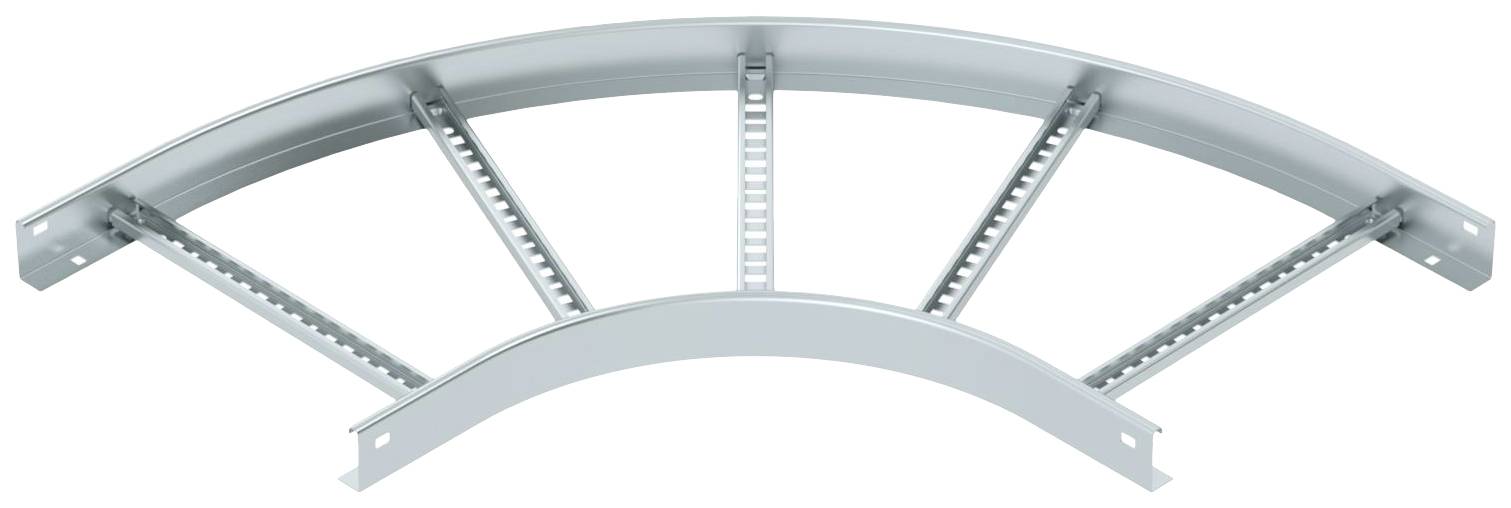 Parte di supporto metallico curvato con diverse traverse trasversali, presumibilmente per scopi di costruzione o cablaggio, in argento.