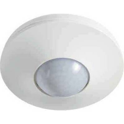 Un rilevatore di movimento da soffitto bianco dal design circolare.