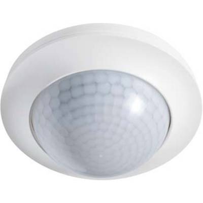 Rilevatore di movimento da soffitto con involucro bianco e copertura rotonda, utilizzato per rilevare movimenti e controllare automaticamente l'illuminazione.