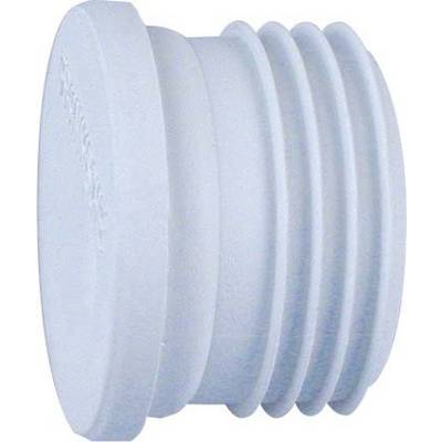 Un tappo filettato bianco in plastica utilizzato per chiudere aperture di tubi o contenitori.