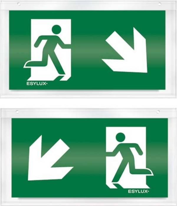 ESYLUX EN10032530 Pittogramma   Uscita di emergenza di sotto, a sinistra, Uscita di emergenza di sotto, a destra